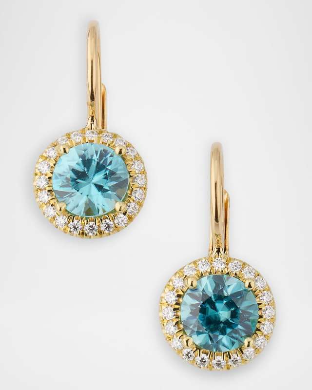 18K Yellow Gold Round Zircon and Diamond Earrings